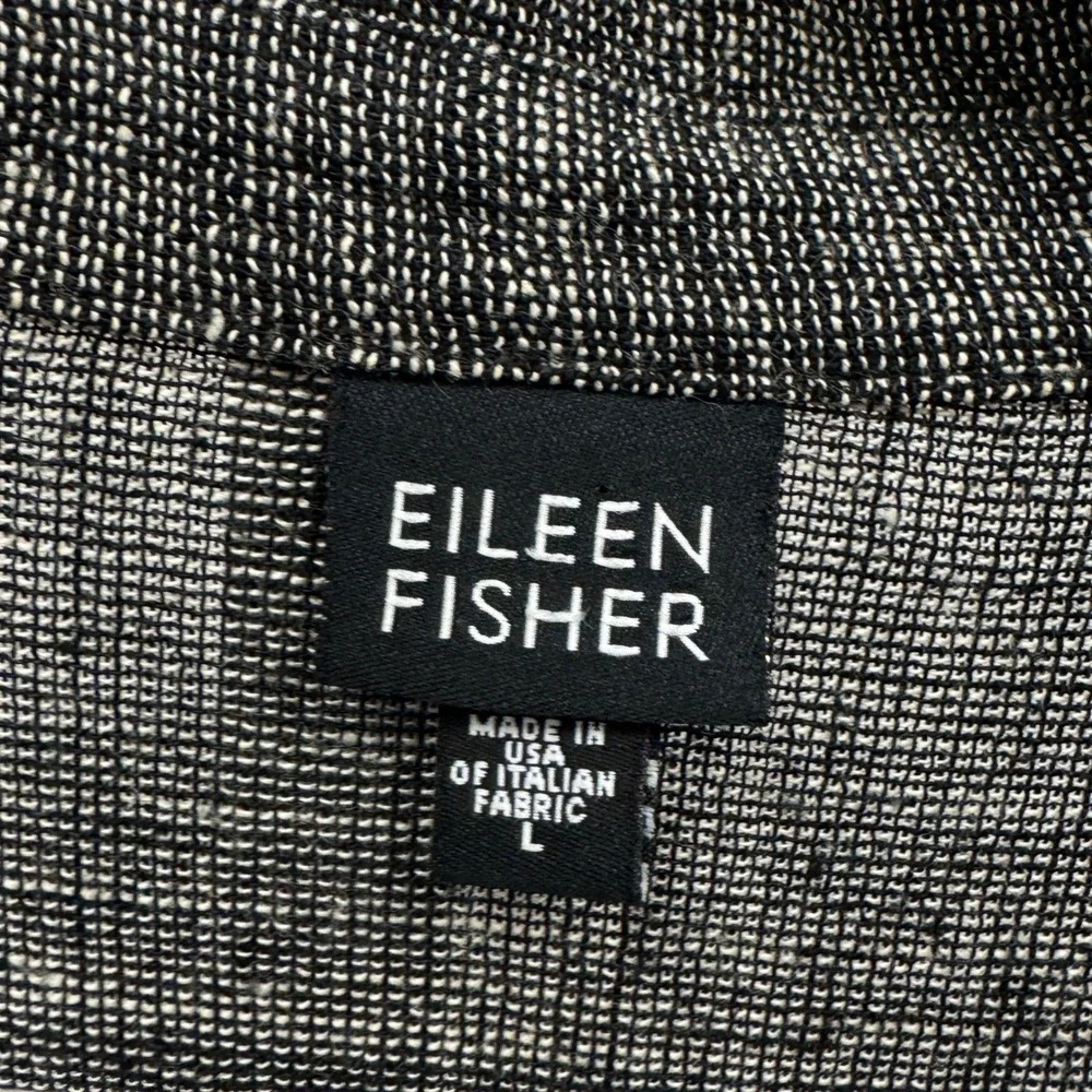 Eileen Fisher Italian Fabric Linen Blend Button Down Shirt Grey Lg Lagenlook